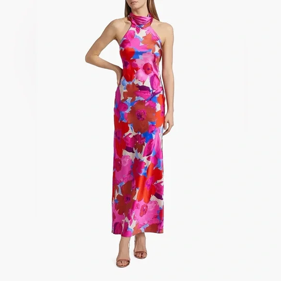 Ramy Brook Tatiana Floral Stretch Silk Halter Gown - Picture 4 of 13